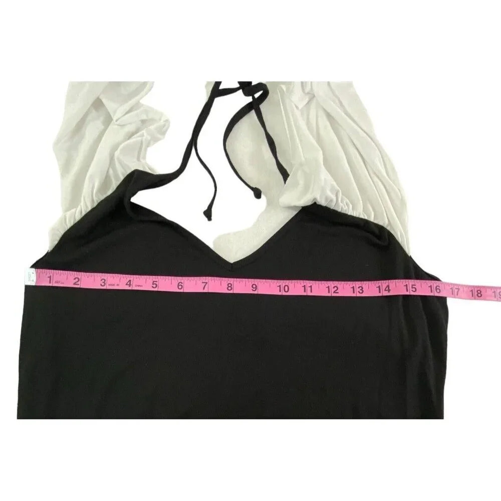 VENUS Women Maxi Dress Size L Black‎ White Halter Wrap Detail Unique 4-8